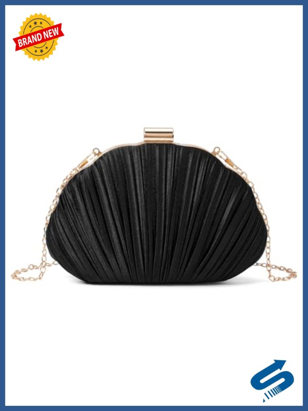 Pleated Satin Seashell Evening Clutch Purse with Chain for Women Wedding Formal